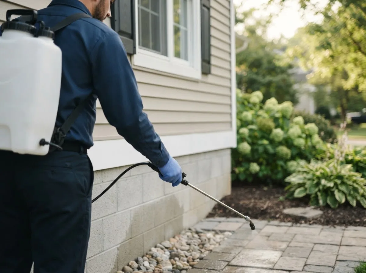 Pest control technician inspecting a home in Page, WV